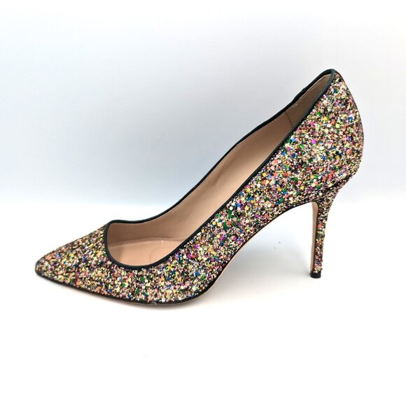 J. Crew Elsie Pumps in Rainbow Glitter Sz 8 Made in Italy Leather Sparkle $248 - Picture 1 of 8